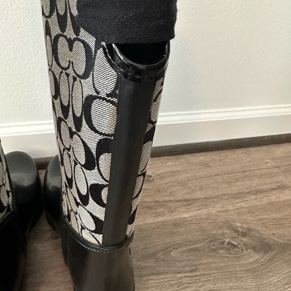 Coach Black & Grey Signature Logo Knee-High Boots - Picture 12 of 13